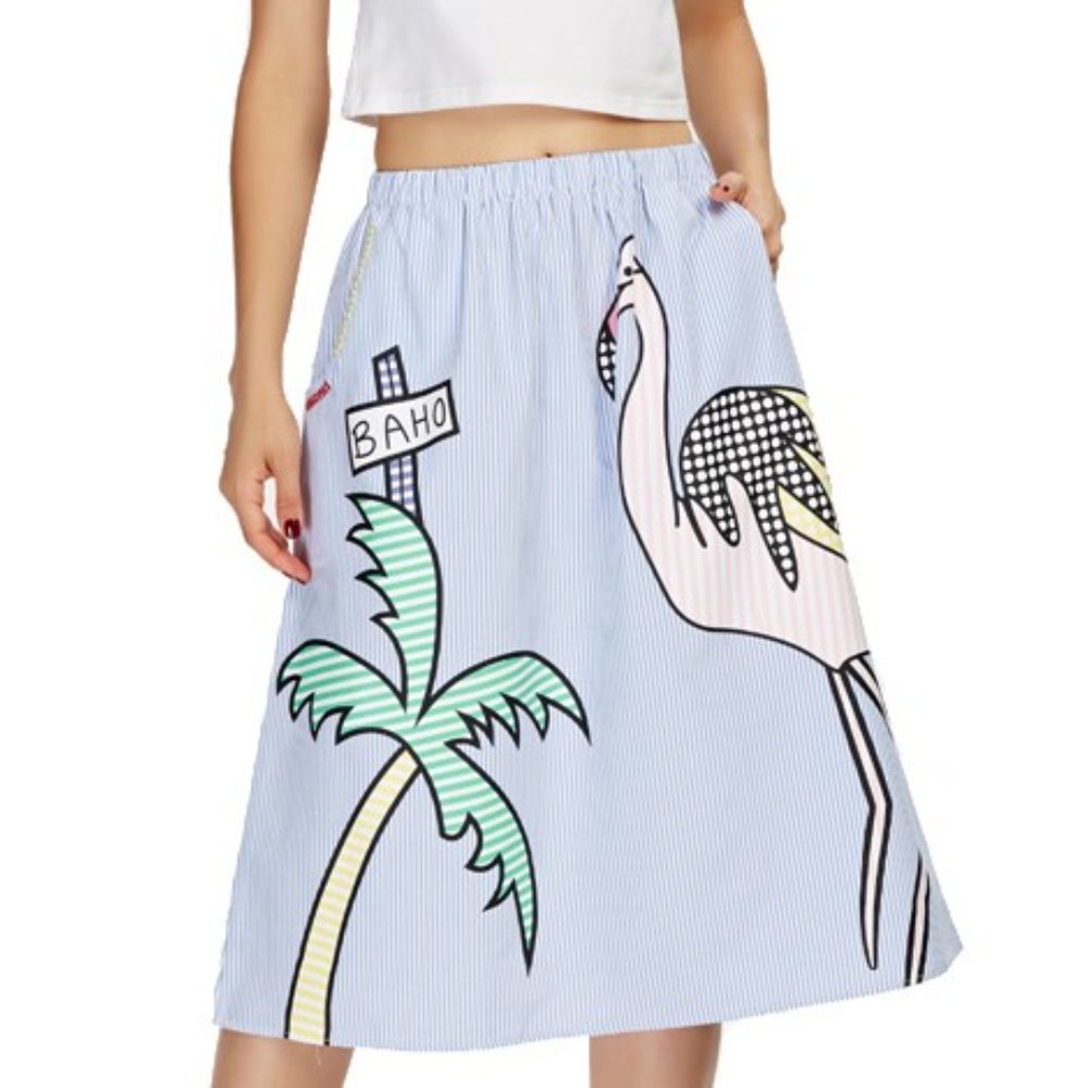Tree & flamingo print Cotton Skirt